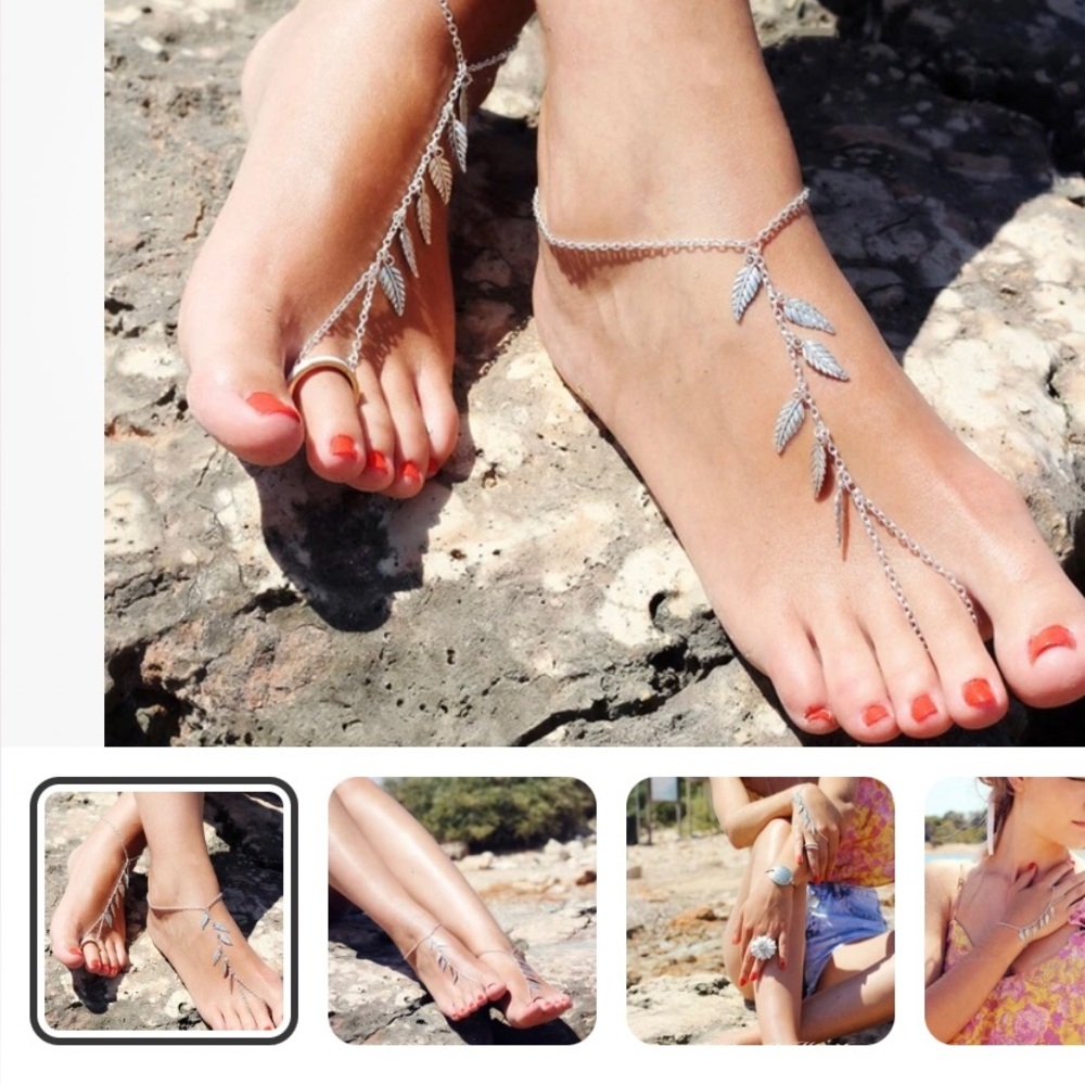 Silver Leaf Foot Chain Barefoot Sandal - Silver Anklet Jewelry